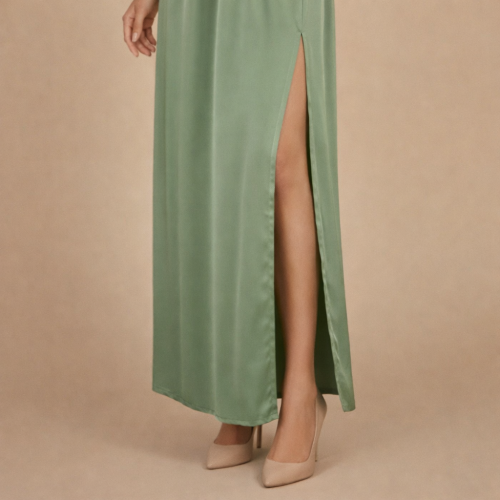 Women’s summer v-neck high waist & half sleeve midi dress Fashion Grand