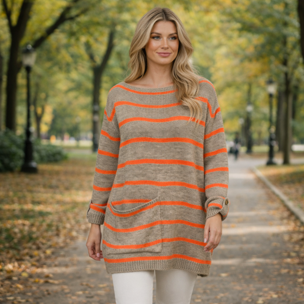 Women's striped wide neck relaxed fit jumper Fashion Grand