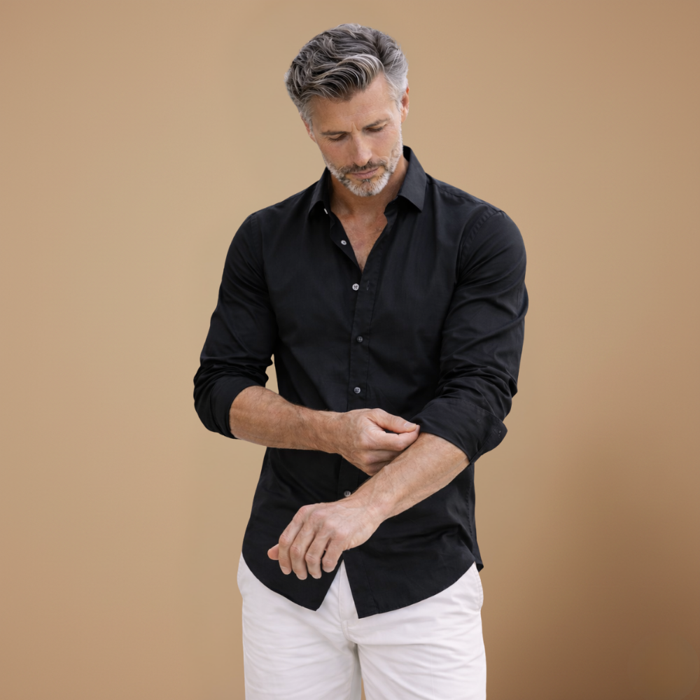 Men's casual slim fit long sleeve shirt with button closure Fashion Grand