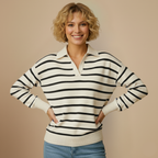 Women's Striped Polo Collar Knit Jumper Fashion Grand