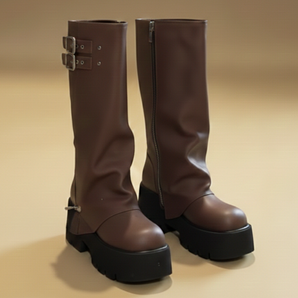 Women's buckle detail platform boots Fashion Grand