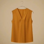 Women's simple pleated sleeveless v-neck blouse Fashion Grand