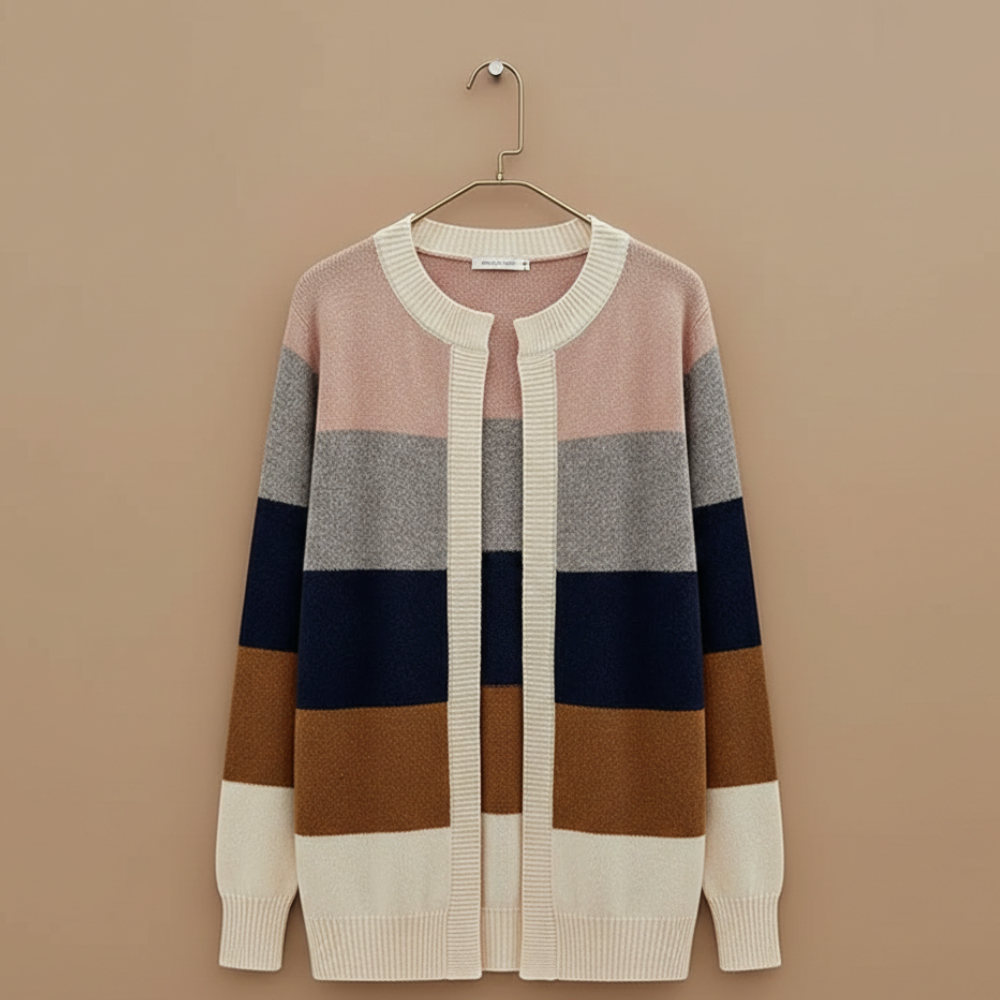 Women's knitted striped open cardigan Fashion Grand