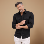 Men's casual long sleeve shirt with dual chest pockets Fashion Grand