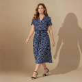 Women’s short sleeve belted midi summer dress Fashion Grand