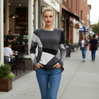 Women's loose sweater geometric patchwork design Fashion Grand