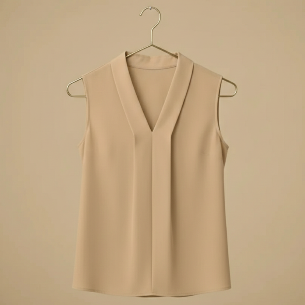 Women's simple pleated sleeveless v-neck blouse Fashion Grand