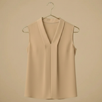 Women's simple pleated sleeveless v-neck blouse Fashion Grand