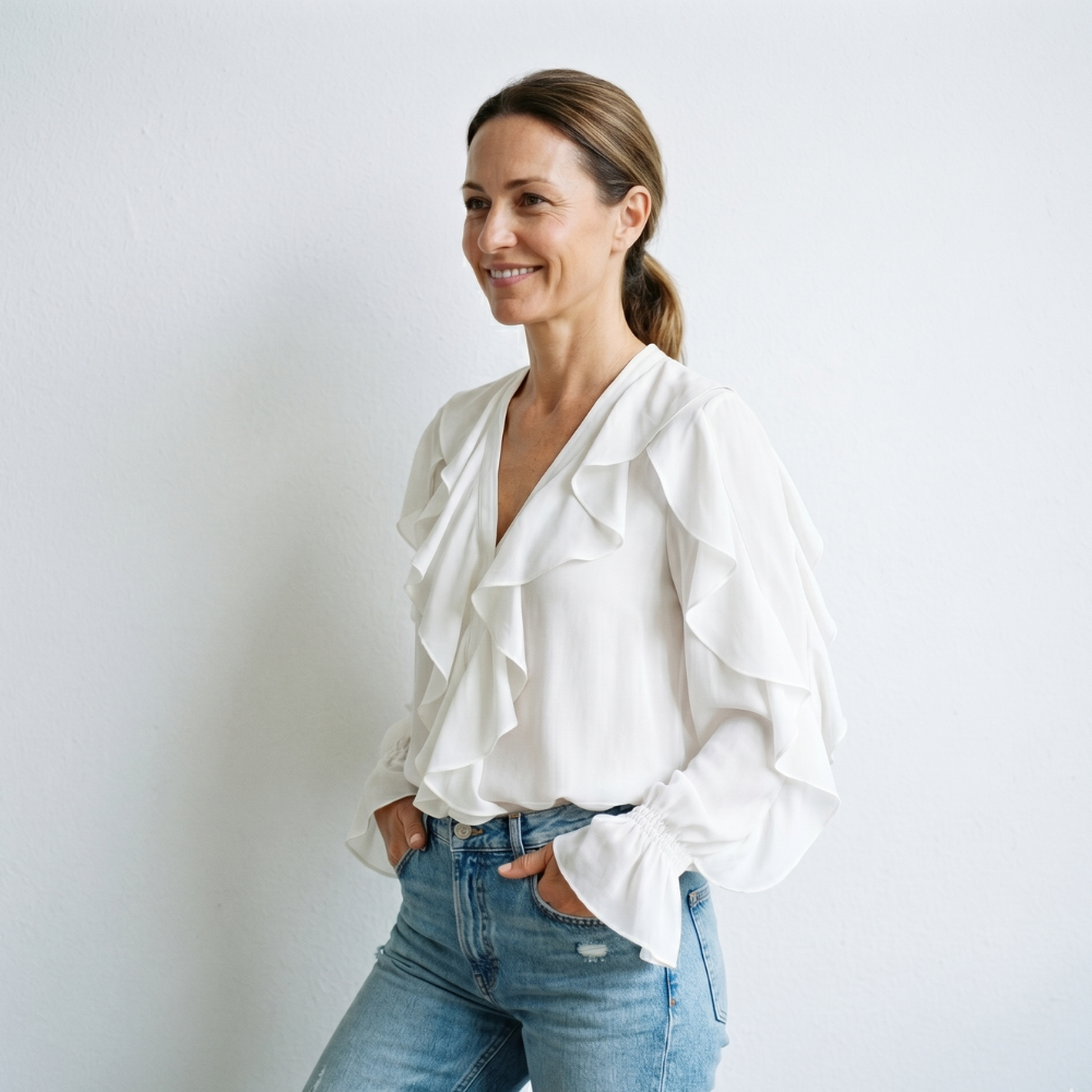Women’s ruffle v-neck long sleeve blouse Fashion Grand