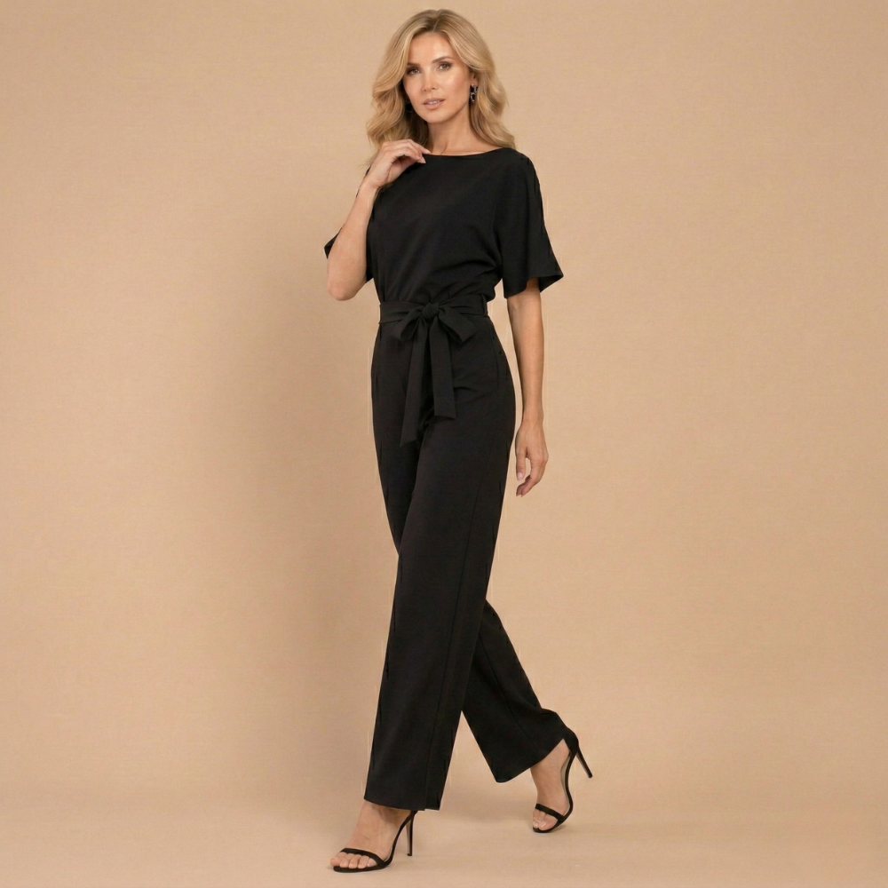 Women's casual relaxed fit wide leg jumpsuit with tie waist Fashion Grand