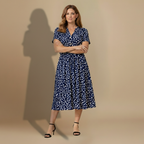 Women’s short sleeve belted midi summer dress Fashion Grand