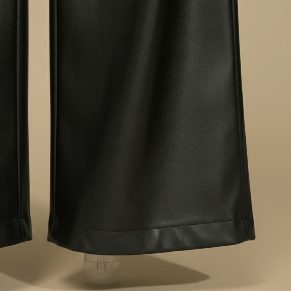 Women's high-waisted leather wide-leg trousers Fashion Grand