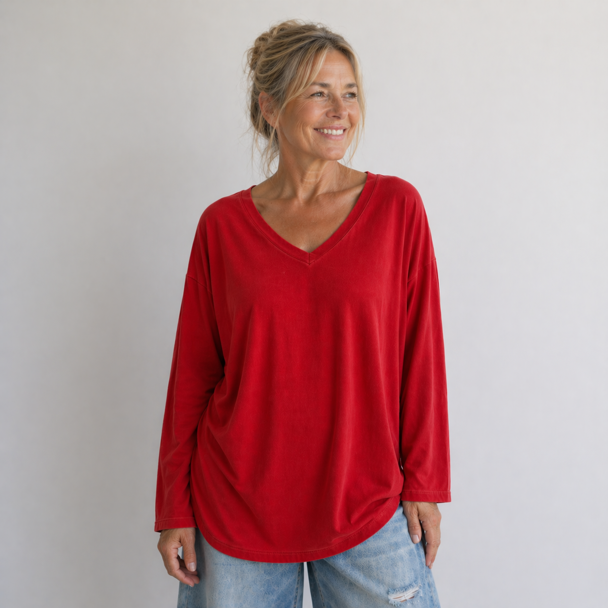Women’s relaxed v-neck long sleeve blouse Fashion Grand