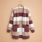Women's Striped V Neck Soft Long Cardigan Fashion Grand