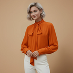 Women's tie neck bow blouse long sleeve casual Fashion Grand