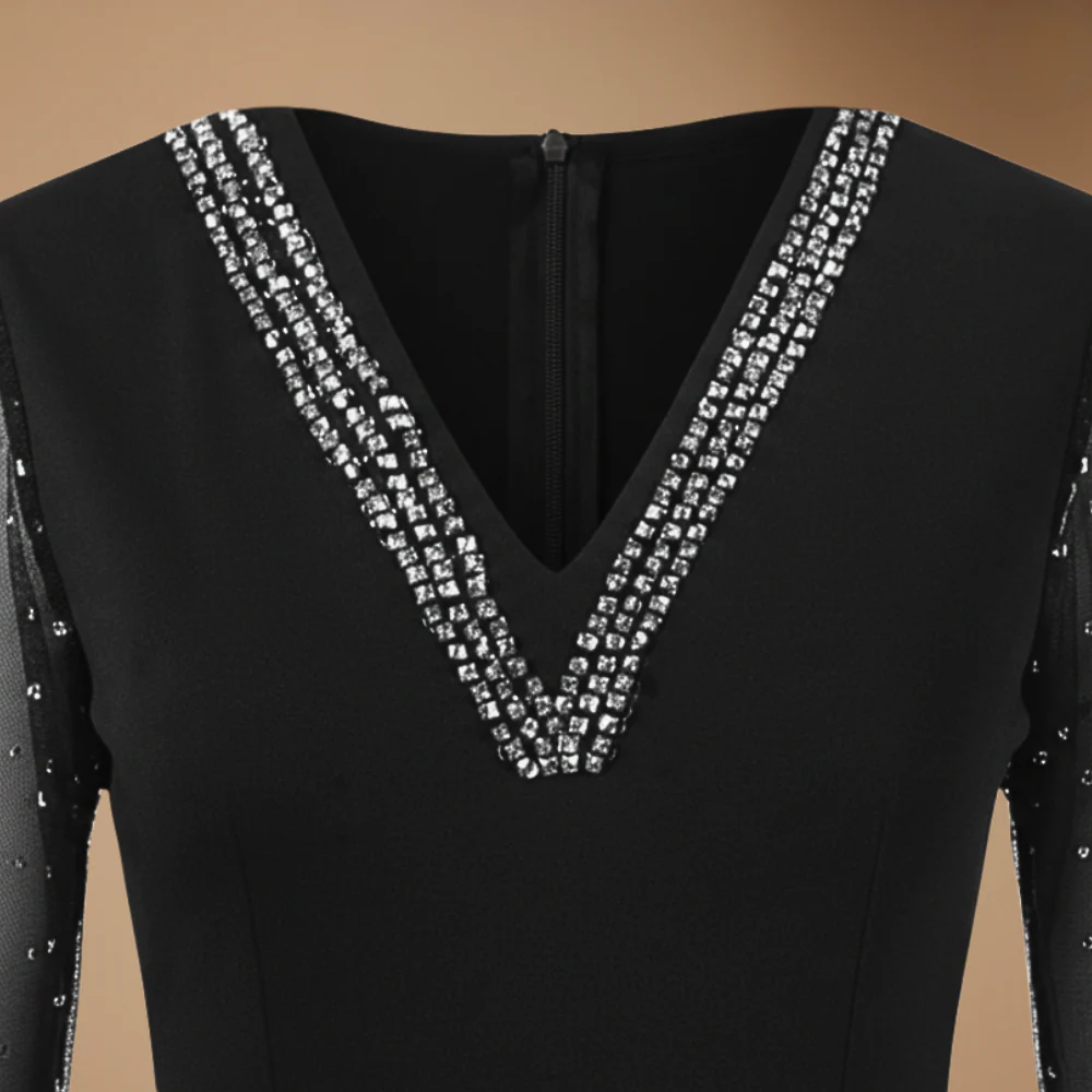 Women’s elegant jumpsuit with v-neck and mesh sleeves Fashion Grand