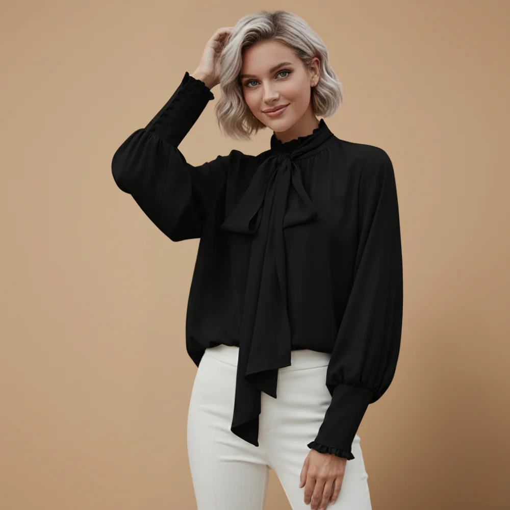 Women's tie neck bow blouse long sleeve casual Fashion Grand