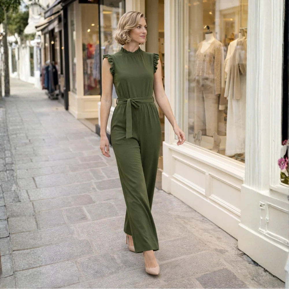 Women’s elegant sleeveless jumpsuit with waist belt Fashion Grand