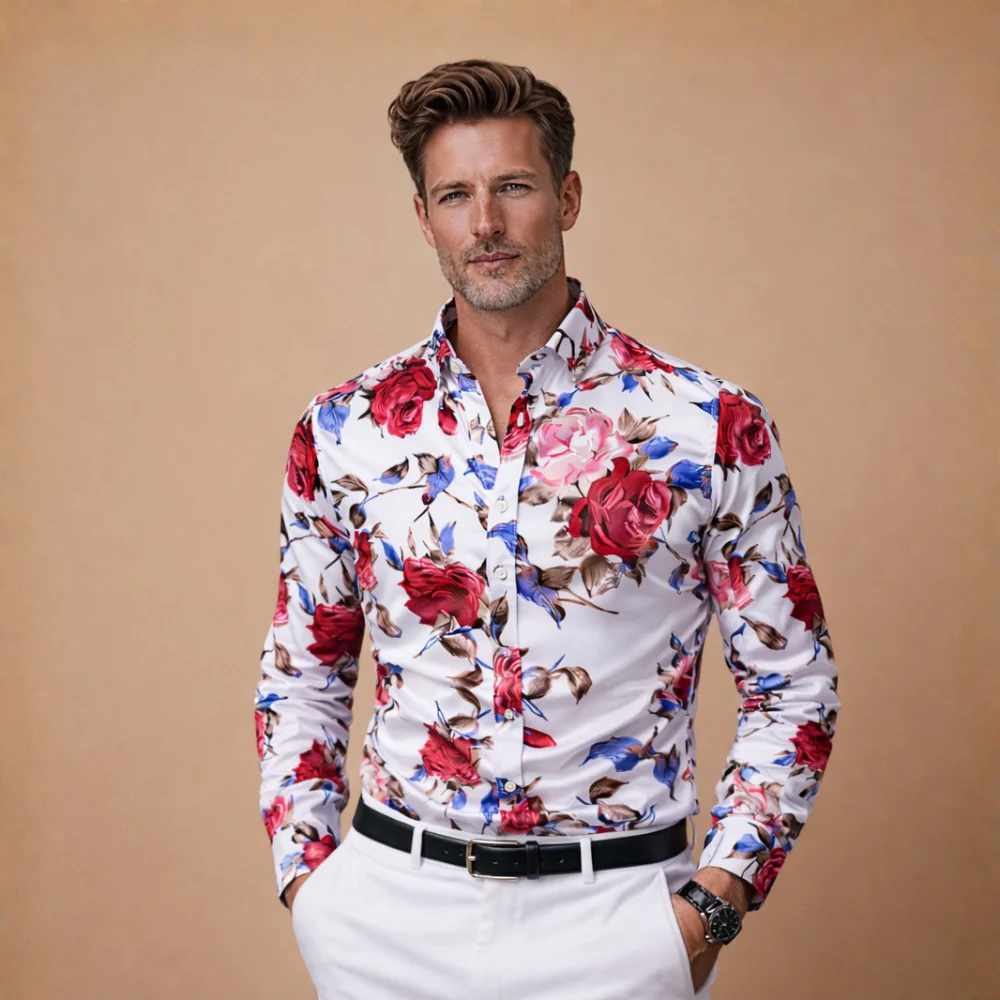 Men's shirt with floral print – long sleeves for a modern casual style Fashion Grand