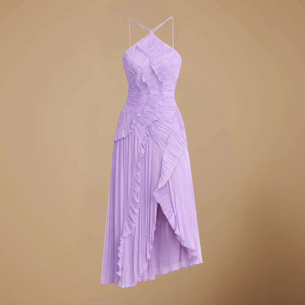 Women’s elegant flowy dress with ruffles and halter neck Fashion Grand