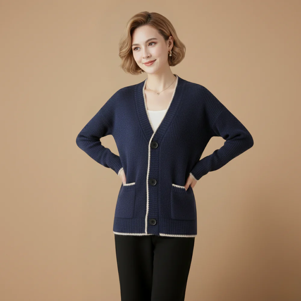 Women's knit cardigan button front layering fit Fashion Grand