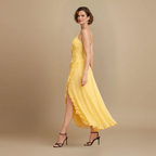Women’s elegant flowy dress with ruffles and halter neck Fashion Grand