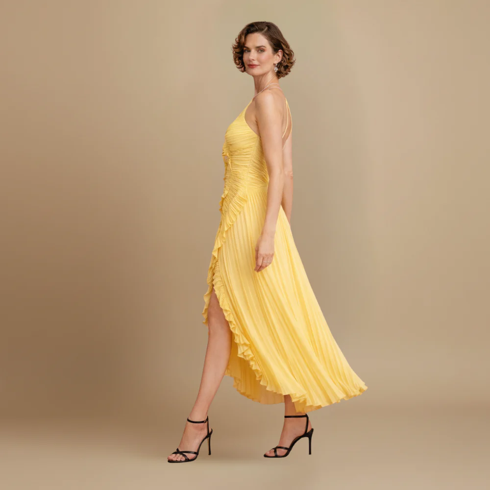 Women’s elegant flowy dress with ruffles and halter neck Fashion Grand
