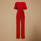 Women's casual relaxed fit wide leg jumpsuit with tie waist Fashion Grand