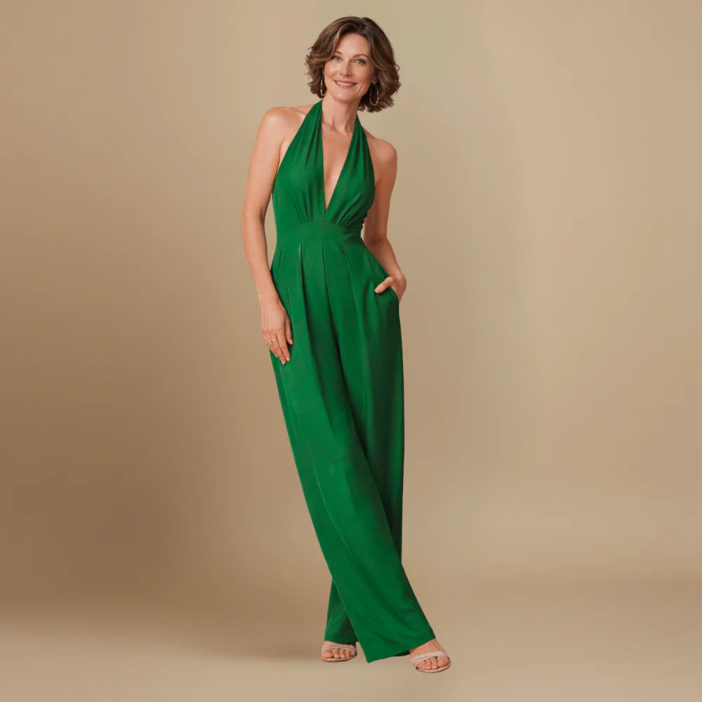 Women’s casual wide-leg jumpsuit with halter back Fashion Grand
