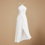 Women’s elegant flowy dress with ruffles and halter neck Fashion Grand
