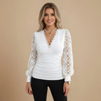 Women’s long sleeve lace v-neck blouse
