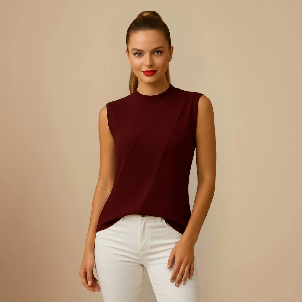 Women's Sleeveless Asymmetrical Draped Blouse Fashion Grand
