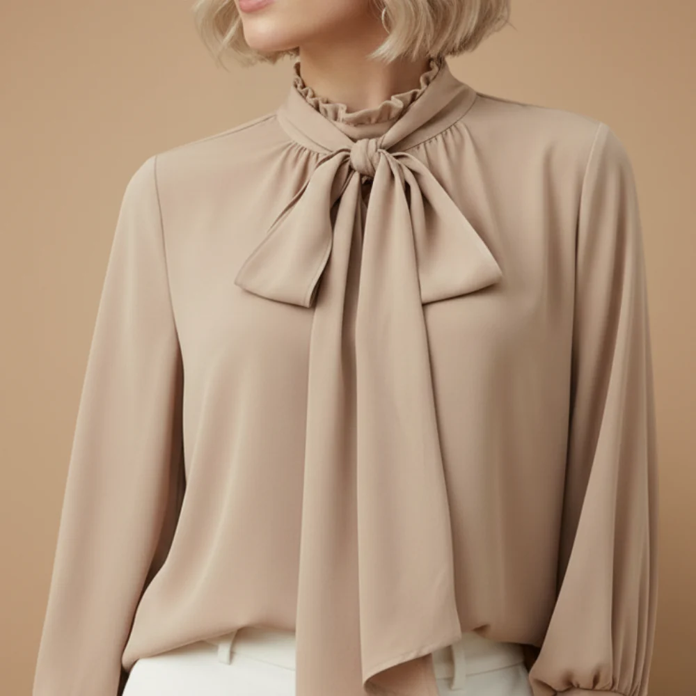 Women's tie neck bow blouse long sleeve casual Fashion Grand