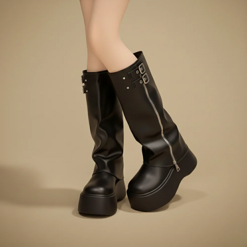 Women's buckle detail platform boots Fashion Grand