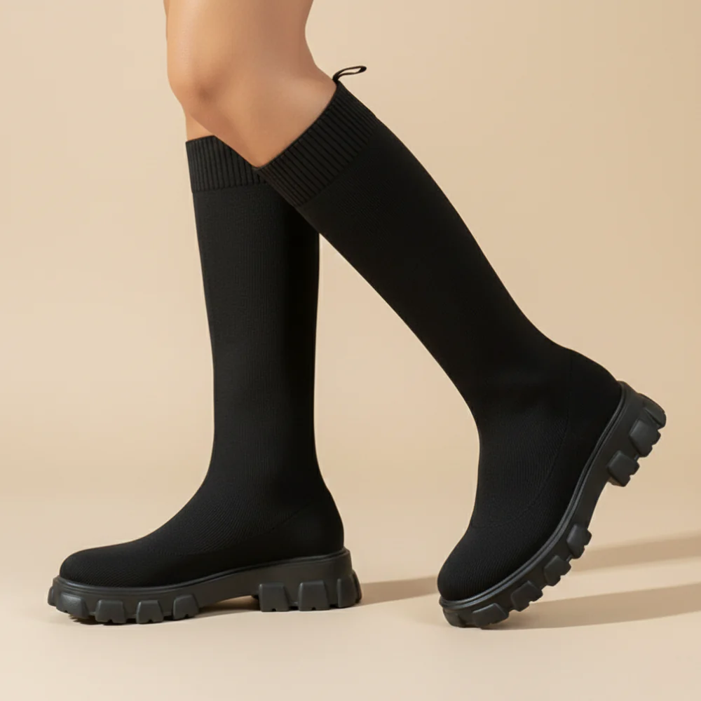 Women's elasticated mid calf boots Fashion Grand