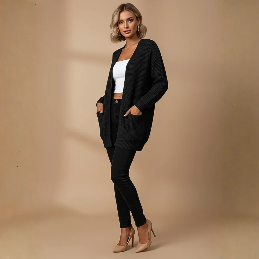 Women's Long Open Front Knit Cardigan Fashion Grand