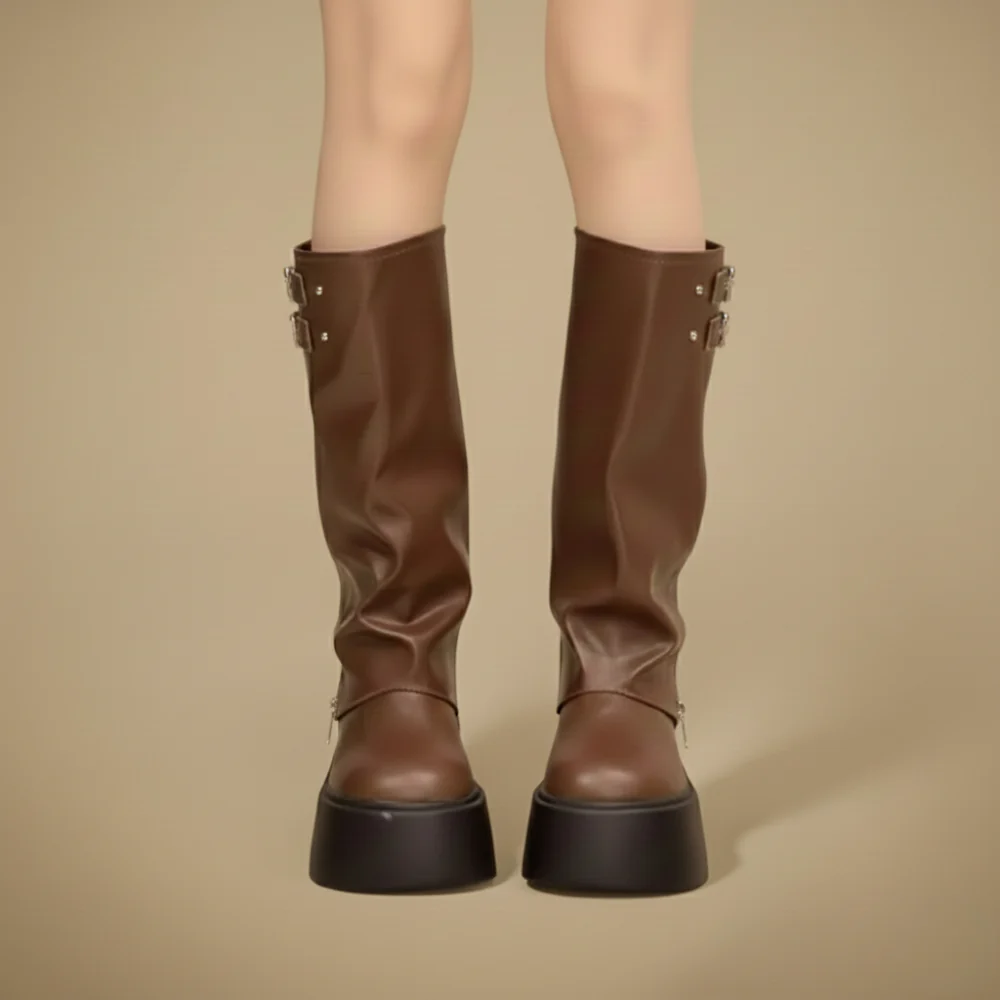 Women's buckle detail platform boots Fashion Grand