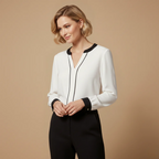 Women's v neck blouse long sleeve contrast trim Fashion Grand