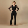 Women’s elegant jumpsuit with v-neck and mesh sleeves Fashion Grand