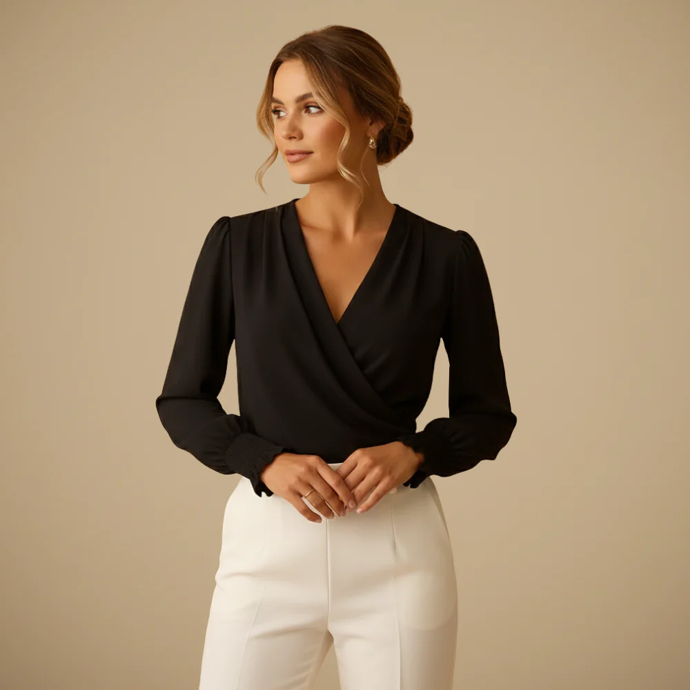 Women V Neck Long Lantern Sleeve Blouse Fashion Grand