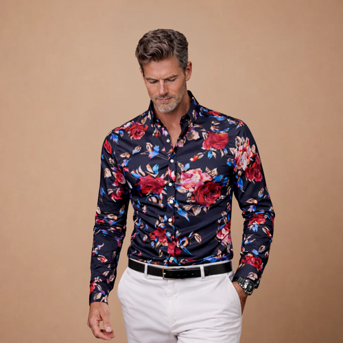 Men's shirt with floral print – long sleeves for a modern casual style Fashion Grand