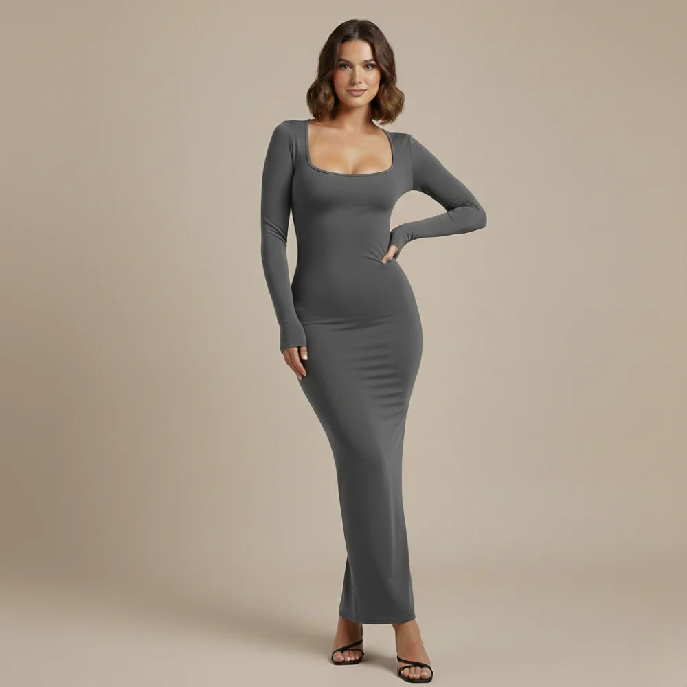 Women's bodycon dress long sleeve square neck Fashion Grand