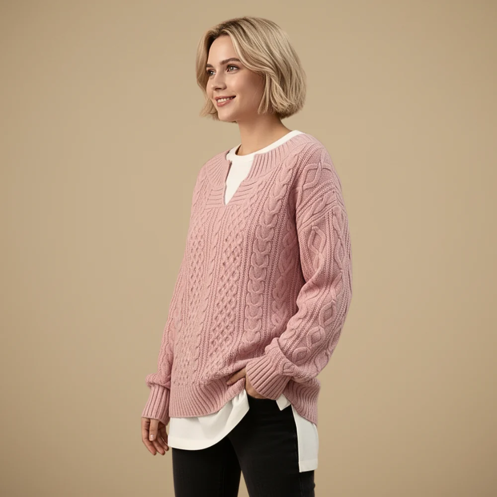 Women's Oversized V-Neck Thick Cable Jumper Fashion Grand