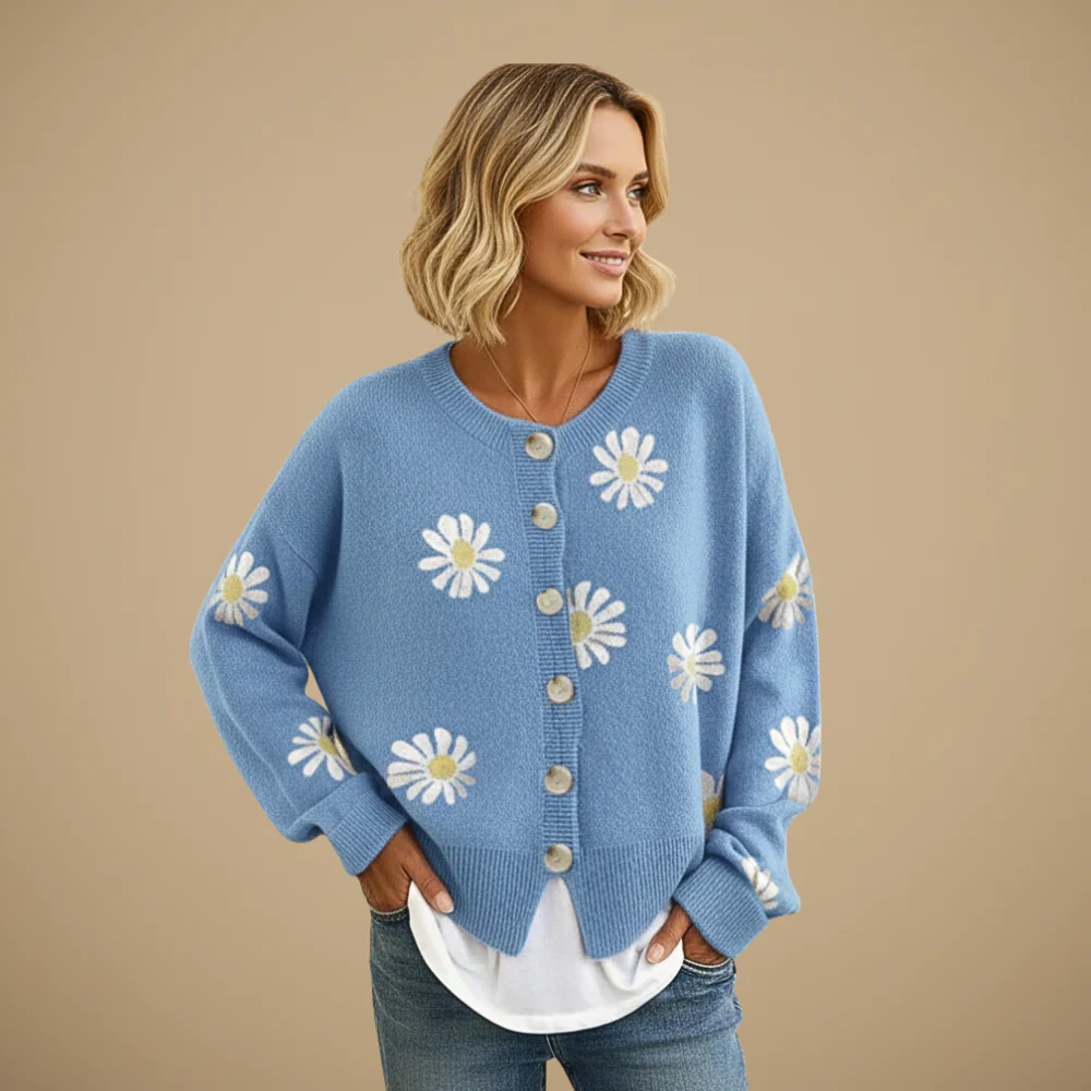 Daisy Embroidered Button-Up Cardigan for Women Fashion Grand